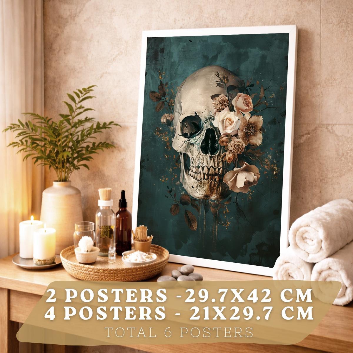 POSTER Kollektion aus 6 Anatomie Drucke und mit Herz Schädel Lungen Nieren und Gehirn Pergament Hintergrund dekoration Größe Rahmenlos A3 & A4 - Klar, Papier (21/29.7/3cm) - Nacnic