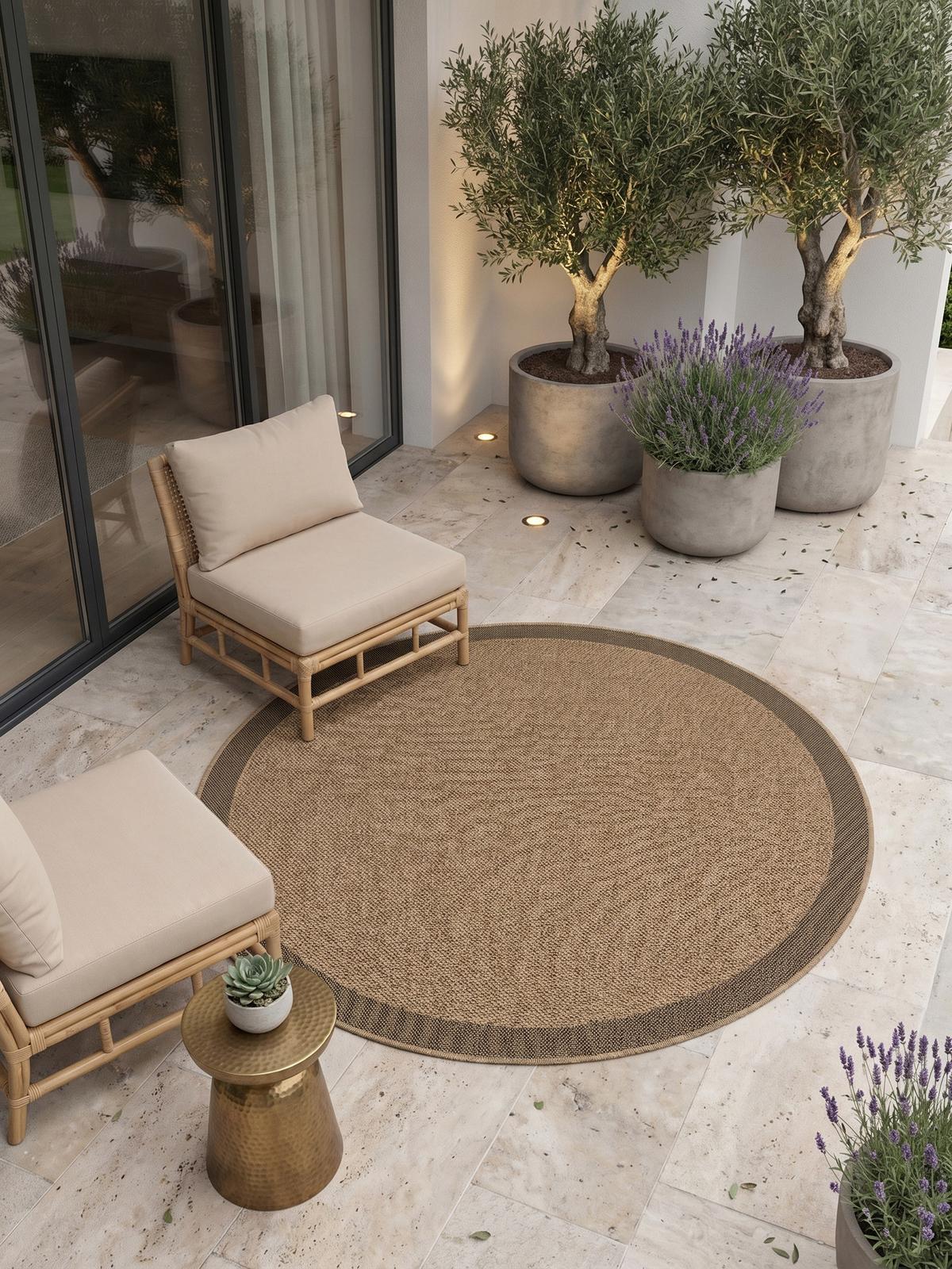 TEPPICH Outdoor ARLBERG in Beige, in Jute-Optik, aus Polypropylen, Ø 80 cm - Beige, Textil (80/80cm) - KADIMA DESIGN