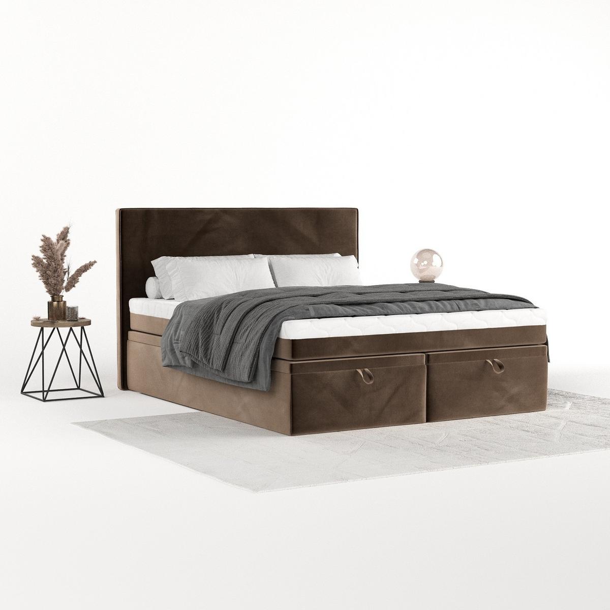 BOXBETT Zalla 140/200 cm Braun im Paros Stoff - Schwarz/Braun, Holz/Holzwerkstoff (140/200cm) - AltaBeds