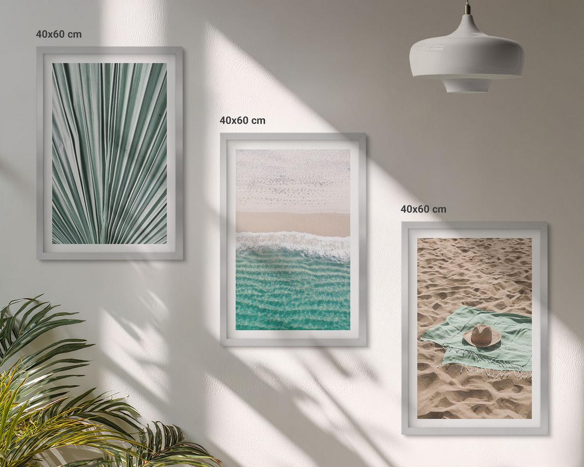 BILDER SET 3er Set - 40x60 cm Silberner Rahmen - Urlaubsblick Strand Meer - Silberfarben, Kunststoff (40/60cm) - TULUP