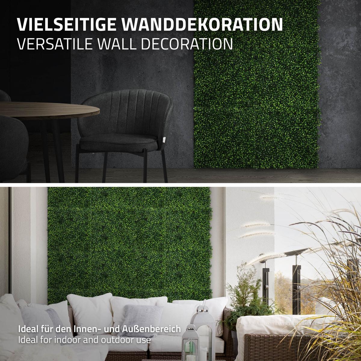 KÜNSTLICHE PFLANZENWAND 4er Set 50x50 cm Kunstpflanzen Wand Innen Aussen Grün Classic Buxus - Dunkelgrün, Kunststoff (50/50/5cm) - ECD-Germany