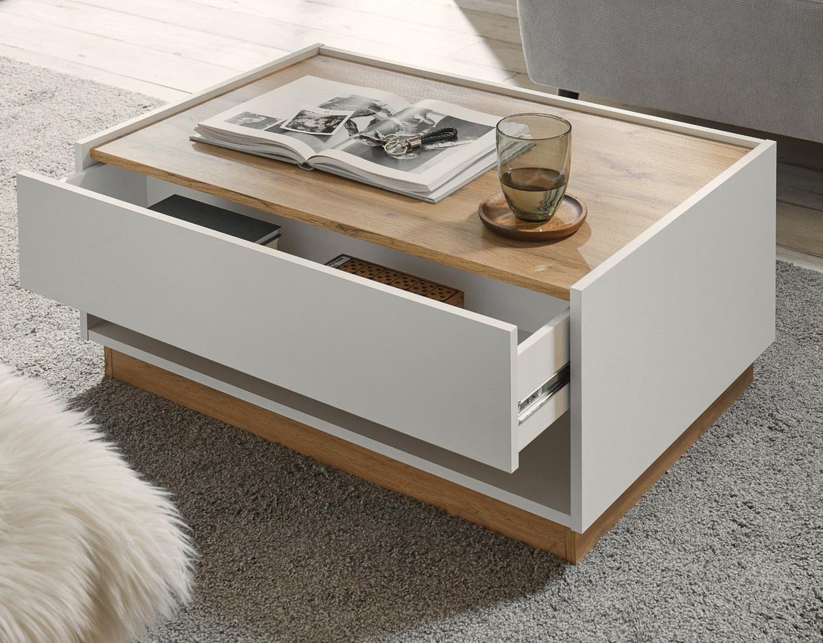 COUCHTISCH weiß, Eiche Wotan 90 x 60 cm, Wohnzimmertisch mit Stauraum - Eiche Wotan/Weiß, Holz/Holzwerkstoff (90/60/38cm) - Furn.Design