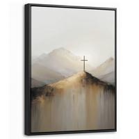 LEINWAND Bilder mit Rahmen - Hügel - Abstrakt - Kreuz - Christentum - 30x40 - Beige, Textil (30/40cm) - MuchoWow