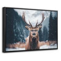 LEINWAND Bilder mit Rahmen - Hirsche - Tiere - Landschaft - Winter - Schnee - 60x40 - Kastanienfarben, Textil (60/40cm) - MuchoWow