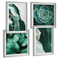 BILDER SET 4er Set - 50x50 cm & 40x60 cm Silberner Rahmen - Abstrakte Muster von Sukkulentenblättern - Silberfarben, Kunststoff (50/50cm) - TULUP