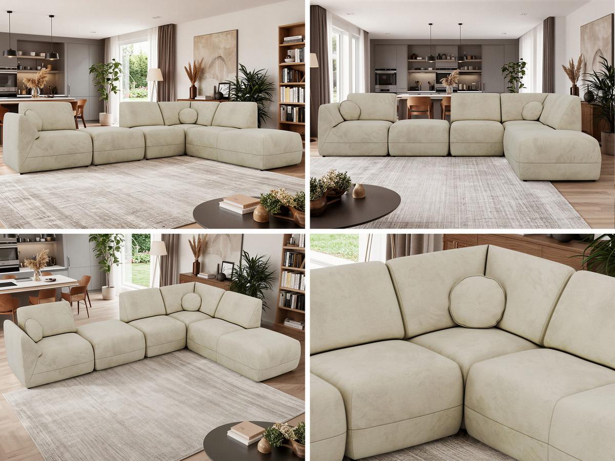 ECKSOFA NOARA 6M L Beige Velvet - Rechts - Beige/Schwarz, Kunststoff/Textil (355/244cm) - MKS