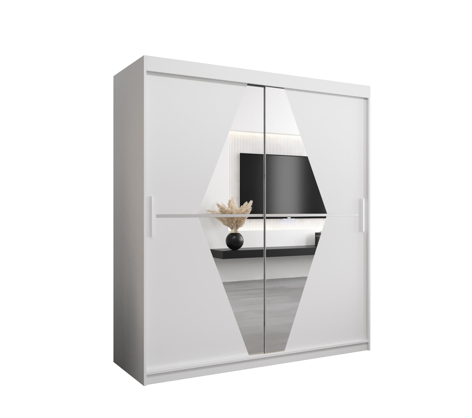 SCHWEBETÜRENSCHRANK 200/180/62 2-türig - Silberfarben/Weiß, Holz/Kunststoff (180/200/62cm) - MÖBEL KRYSPOL
