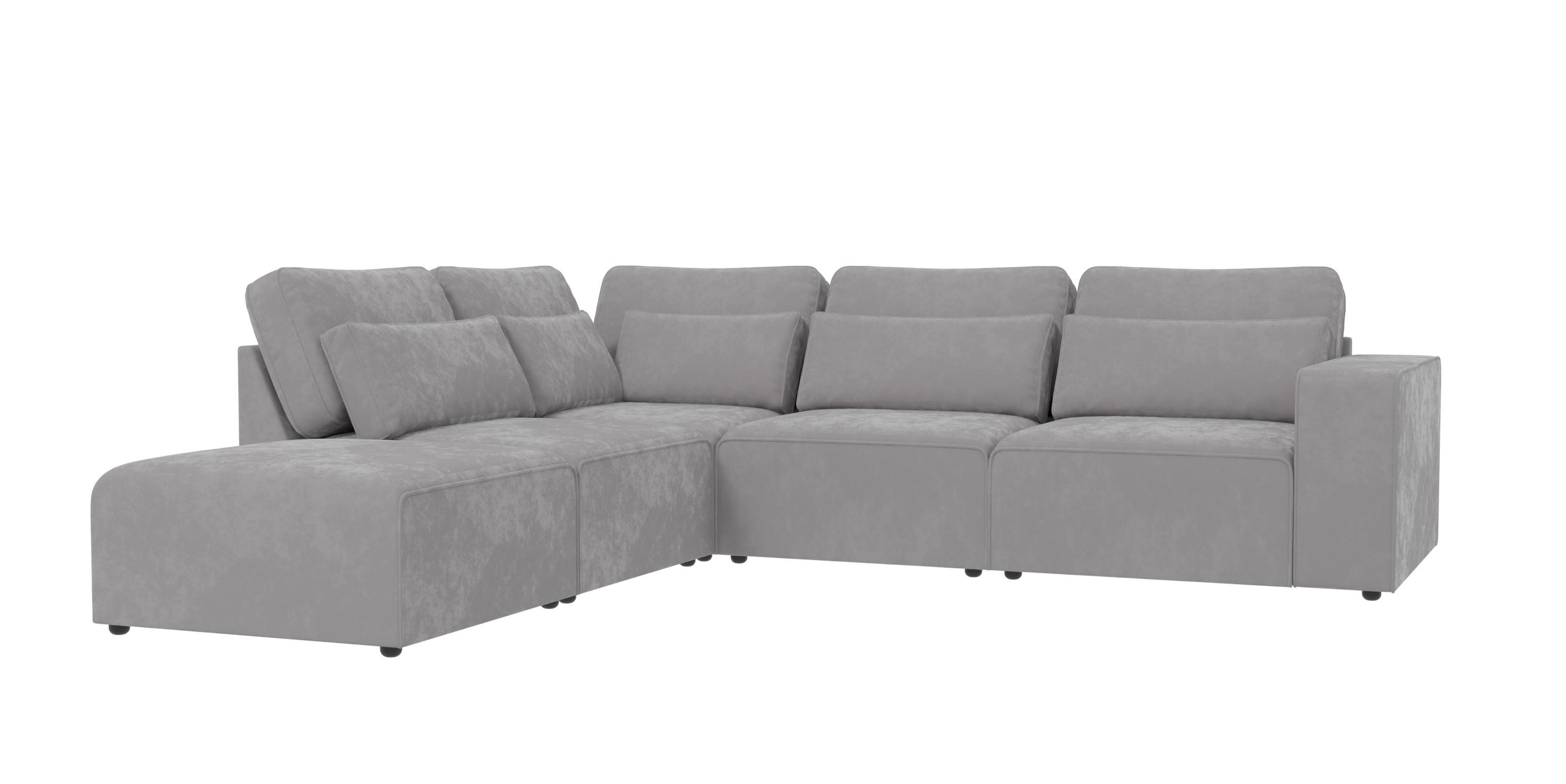 ECKSOFA modularer Leox Hellgrau Samt-Stoff - Hellgrau/Schwarz, Kunststoff/Textil (305/281cm) - S-Style Möbel