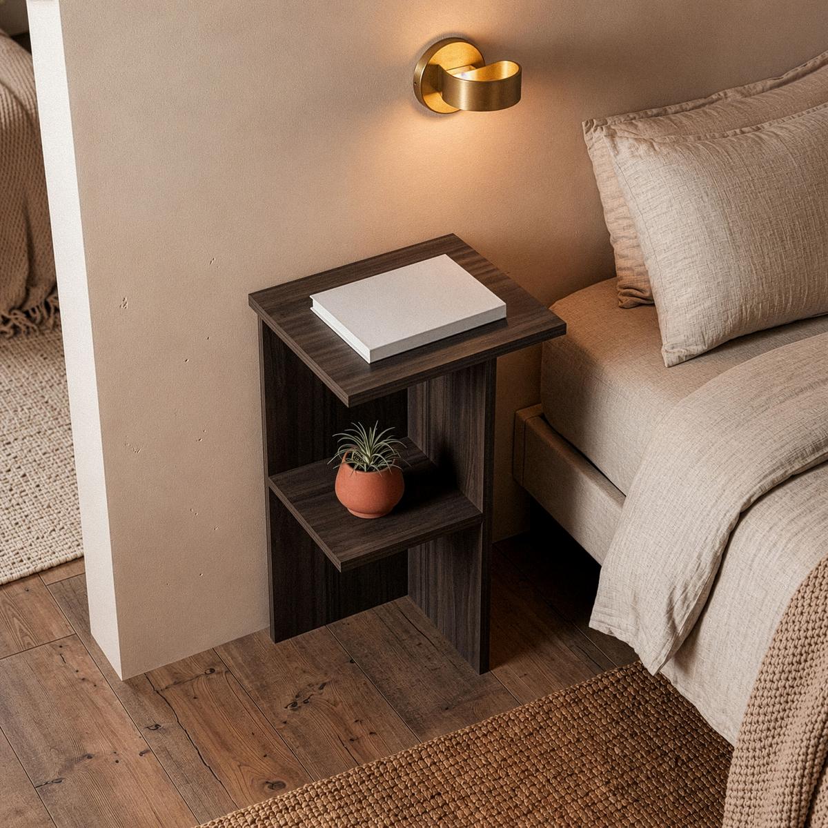 NACHTTISCH quadratisch mit ablage 36/36/60 cm - Naturfarben, Holzwerkstoff (36/60/37cm) - Calicosy