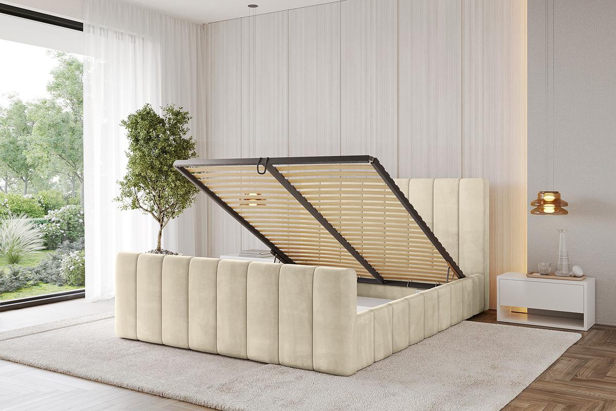 POLSTERBETT mit Bettkasten, Fußteil und Lattenrost, Boxbett ohne Matratze - FINO-Z 180x200 Beige - Ecru, Holzwerkstoff/Textil (180/200cm) - ALTDECOR
