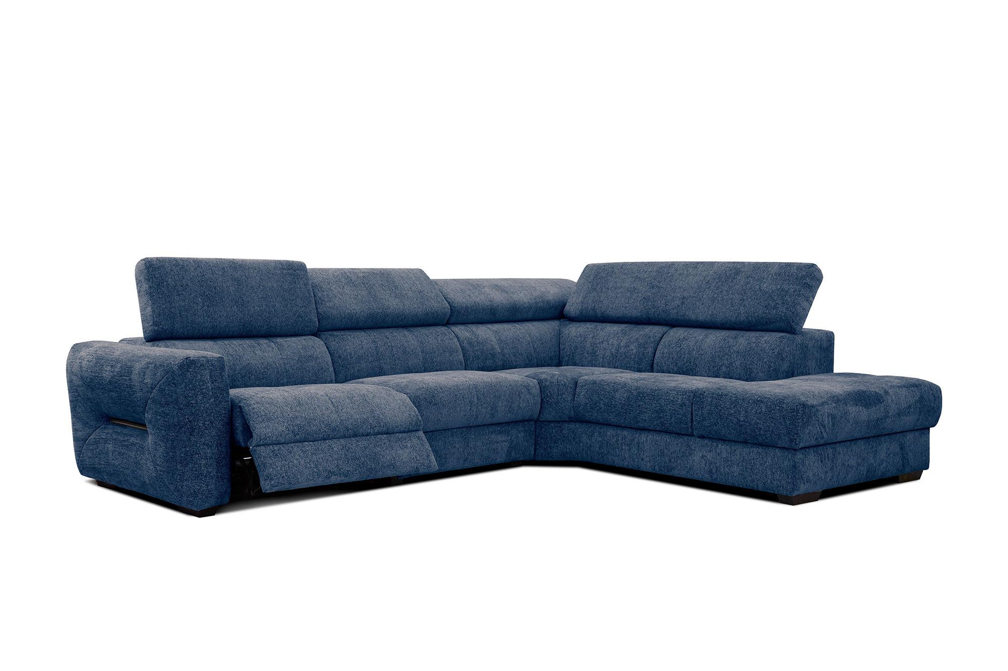 ECKSOFA CALVERA 5-Sitzer mit 1 Relaxfunktion, dunkelblau - Schwarz/Dunkelblau, Holzwerkstoff/Textil (297/239cm) - Wozimo