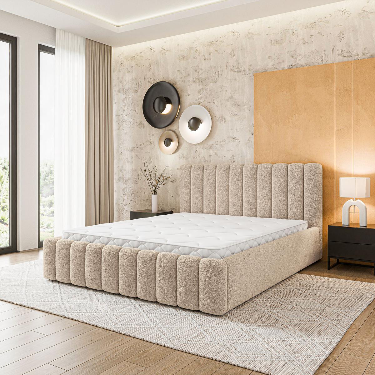 POLSTERBETT DINESE Q 200x200 cm mit Bettkästen - Beige - Beige, Holz (200/200cm) - MASSENO