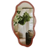 SPIEGEL 90x45 cm asymmetrisch mit Druck - Holzmotiv - Transparent, Glas (45/90/0.4cm) - TULUP