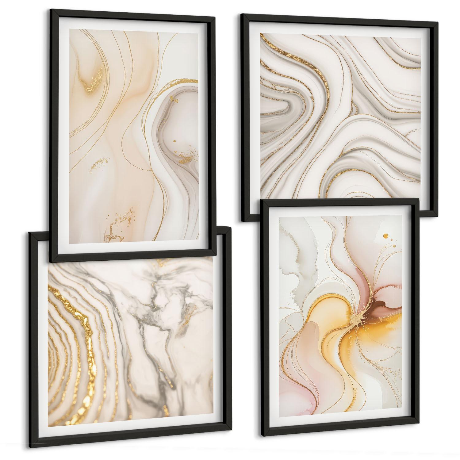 BILDER SET 4er Set - 50x50 cm & 40x60 cm Schwarzer Rahmen - Abstrakte warme Muster - Schwarz, Kunststoff (50/50cm) - TULUP