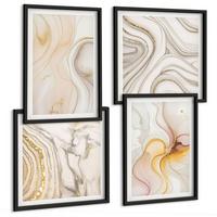 BILDER SET 4er Set - 50x50 cm & 40x60 cm Schwarzer Rahmen - Abstrakte warme Muster - Schwarz, Kunststoff (50/50cm) - TULUP