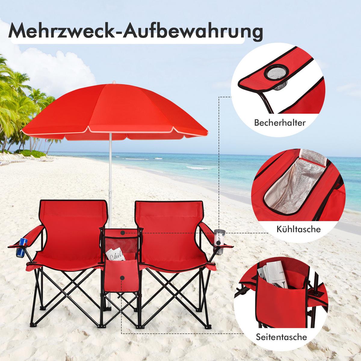 CAMPINGSTUHL-SET Rot - Rot, Textil (161/85/55cm) - COSTWAY