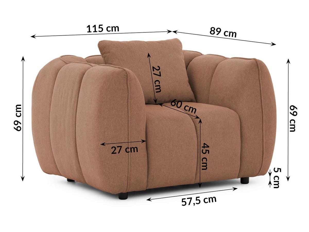 SESSEL Nubira in tief gesteppter Bubble-Optik aus weichem Terrakotta Strukturstoff im modernen Design - Terracotta/Schwarz, Holz/Kunststoff (115/69/89cm) - S-Style Möbel