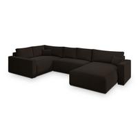 WOHNLANDSCHAFT VELAMI L-S Braun Velours-Stoff mit Schlaffunktion - Braun, Holz (365/83/194cm) - MASSENO