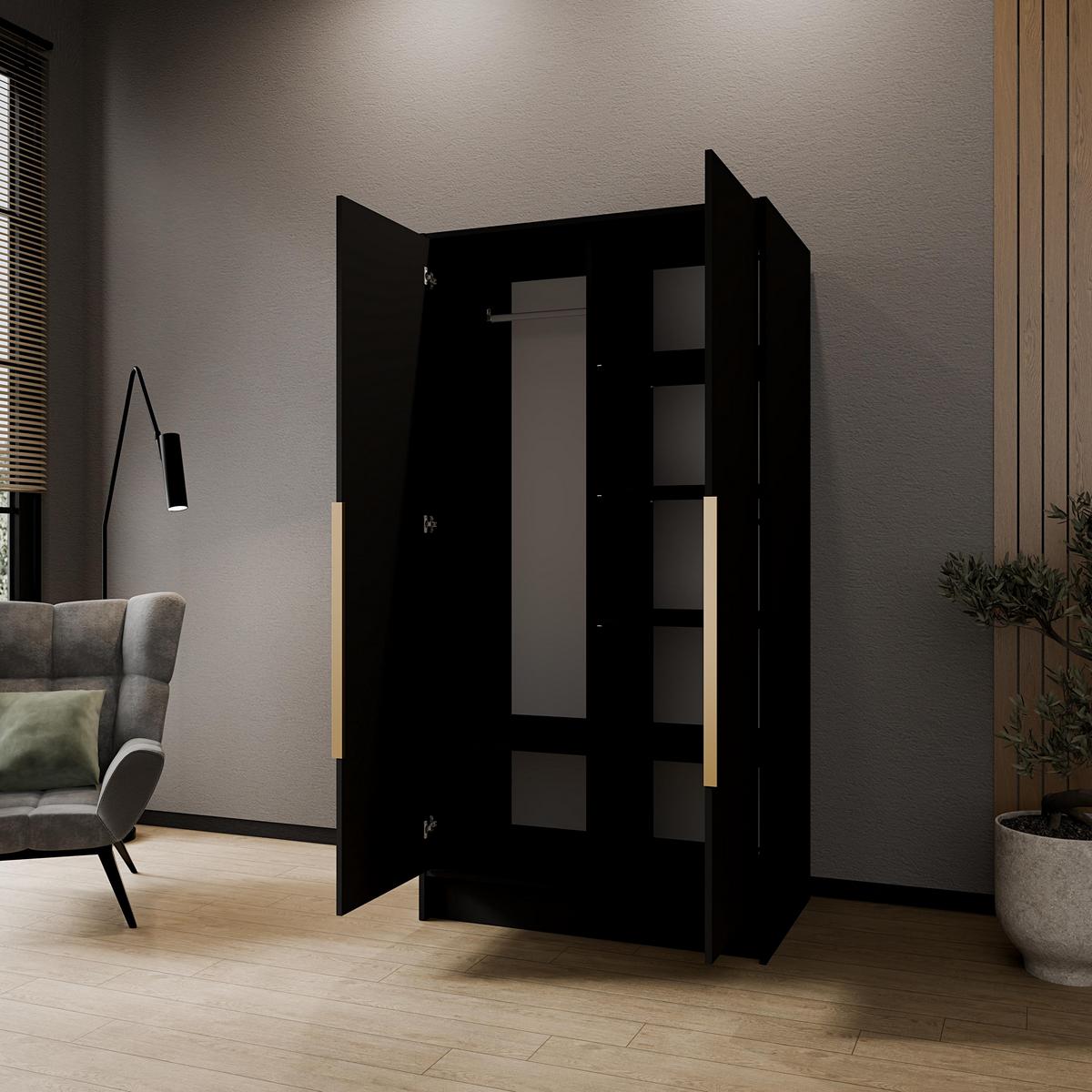 DREHTÜRENSCHRANK BERON 102/200/51 cm Modern Kleiderschrank 2-türig Schwarz - Schwarz, Holzwerkstoff (102/200/51cm) - MASSENO