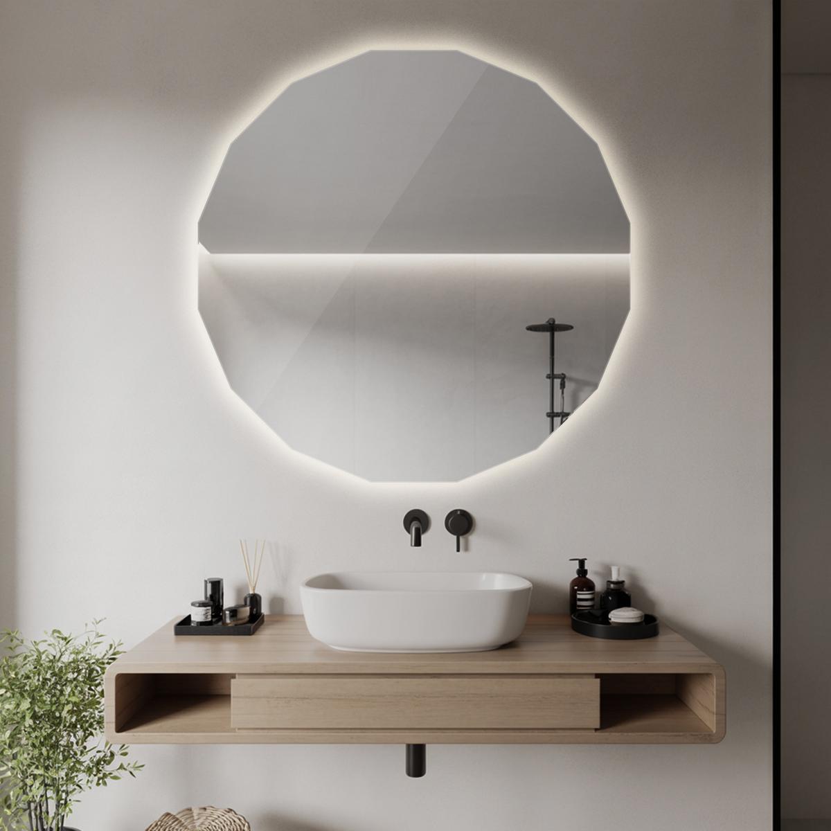 LED-SPIEGEL 60 cm x 60 cm Asymmetrische Form Warmweiß 3000 K - Champagner, Glas (60/60/0.4cm) - Wallfluent