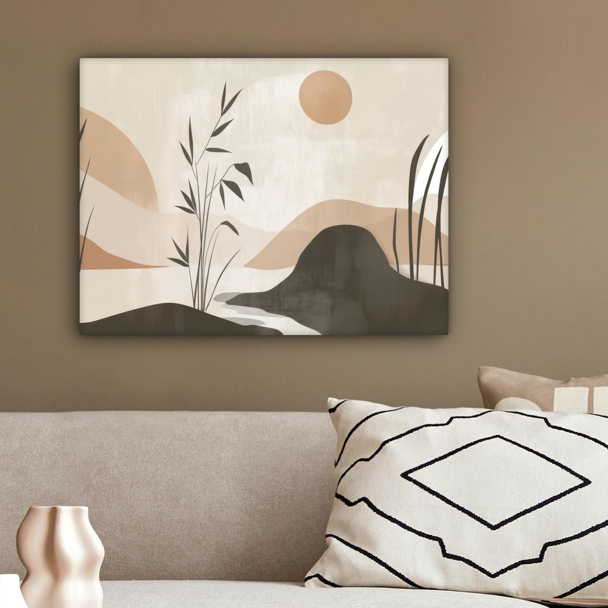 LEINWANDBILD Japandi - Landschaft - Beige Wandbild 40x30 cm - Cognac, Textil (40/30cm) - MuchoWow