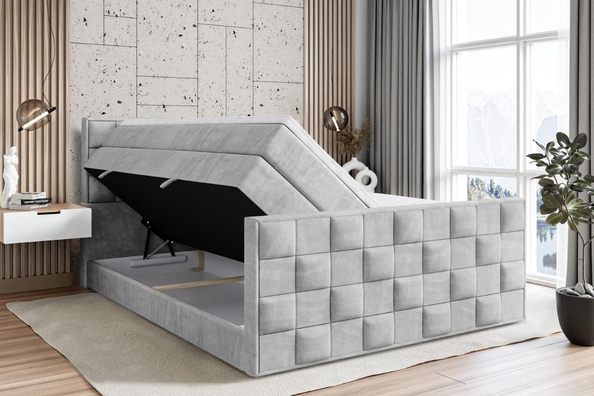 BOXSPRINGBETT ZAFIRA KING - 200 x 200 - H3/H4 - Hellgrau - Hellgrau, Holzwerkstoff (200/200cm) - ALTDECOR