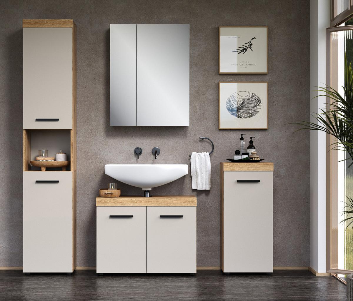 BADMÖBEL-SET Kaschmir, Evoke Eiche 4-teilig 164 x 184 cm, Badkombination in modernem Design - Kaschmir/Eichefarben, Glas/Holzwerkstoff (164/184/34cm) - Top.Furn