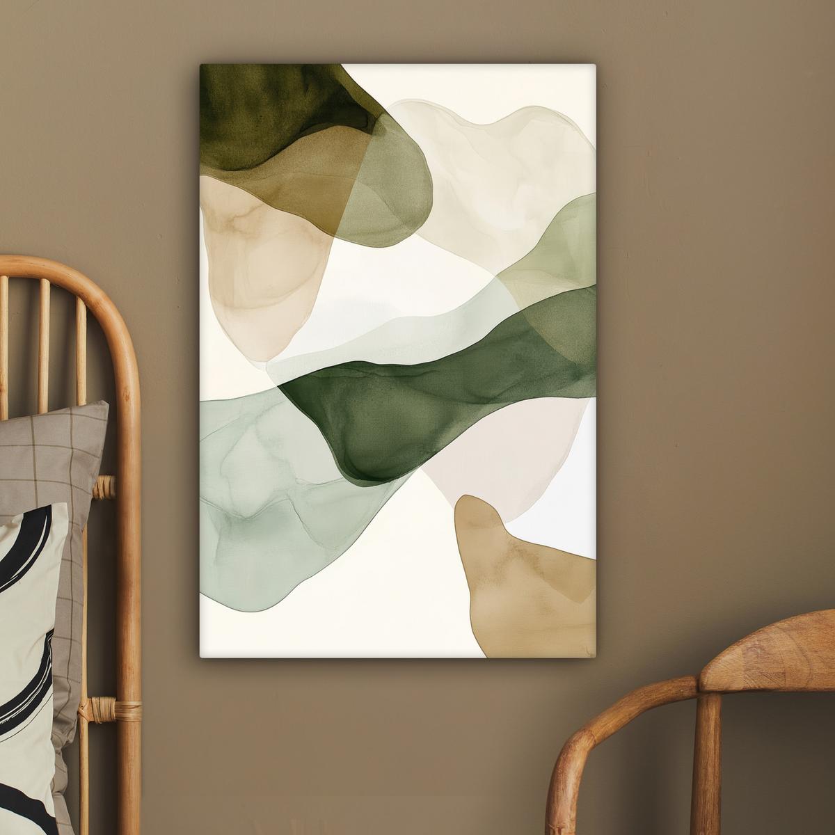 LEINWANDBILD Japandi - Abstrakt - Grün Wanddeko Schlafzimmer 60x90 cm - Salbeigrün, Textil (60/90cm) - MuchoWow
