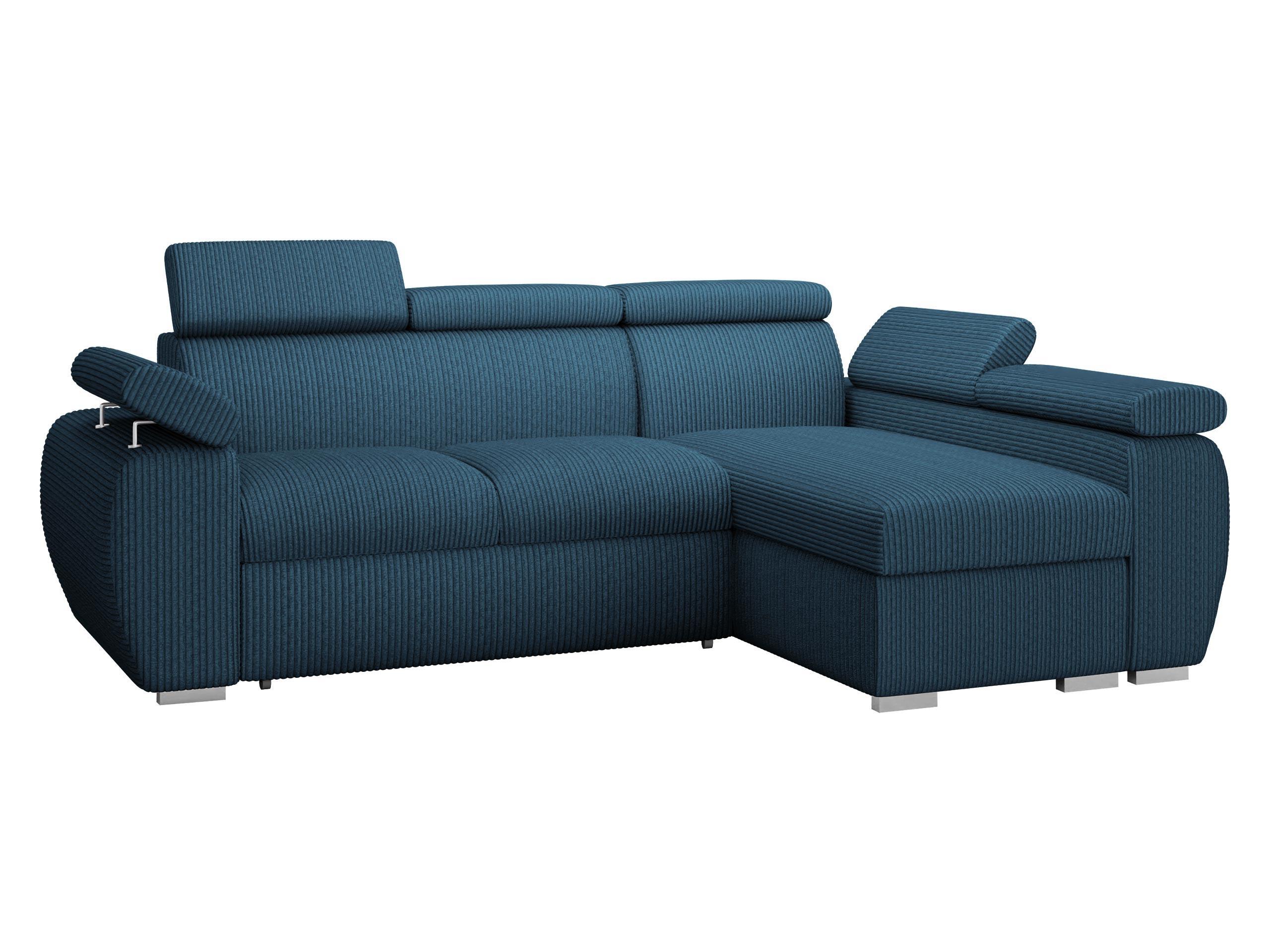 ECKSOFA Boston Mini Premium Cord 2RLC Seite: Rechts 2R+LC - Blau/Chromfarben, Holz/Textil (255/170cm) - MIRJAN24