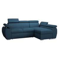 ECKSOFA Boston Mini Premium Cord 2RLC Seite: Rechts 2R+LC - Blau/Chromfarben, Holz/Textil (255/170cm) - MIRJAN24