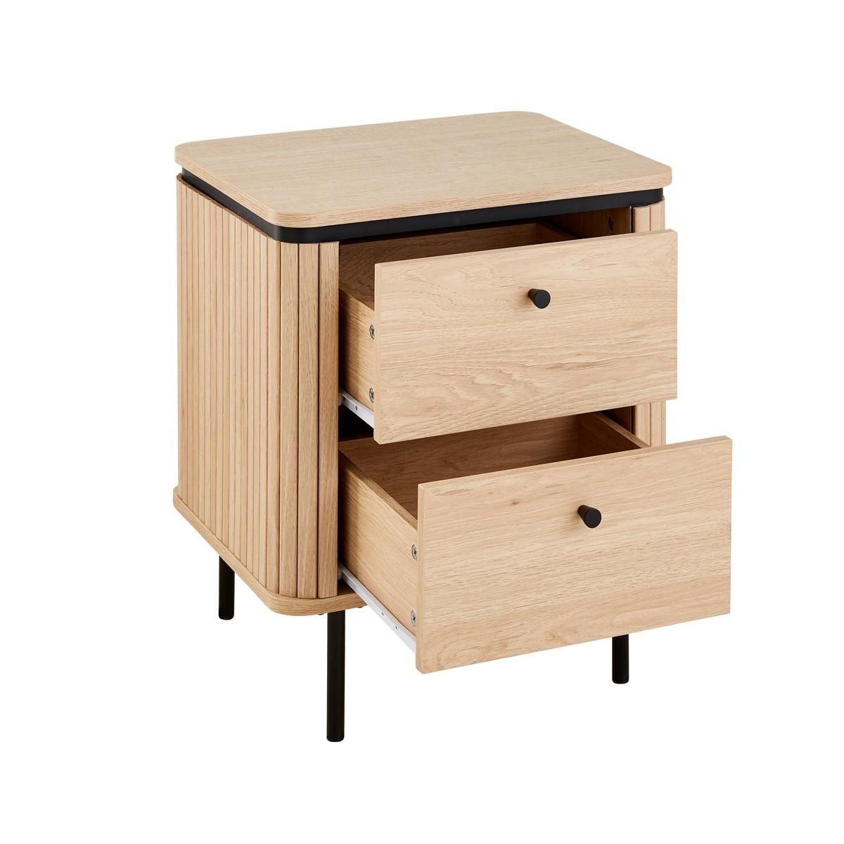 NACHTTISCH mit 2 Schubladen und seitlichem Rillen-Effekt H55 cm malaga 48/55/40 cm - Eschefarben, Holzwerkstoff (40/55/42cm) - Calicosy