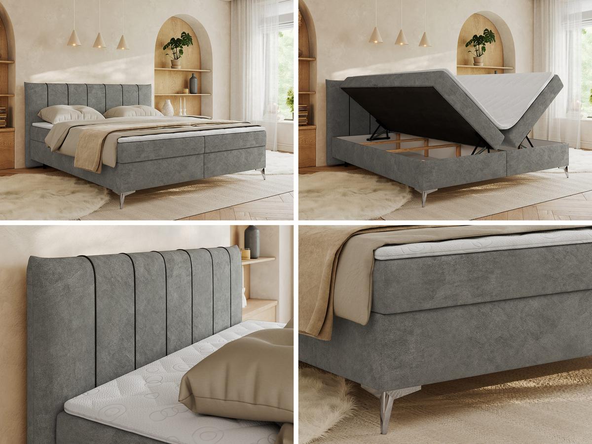 BOXBETT DRINEA 180/200 - Grau Velours - H4 - Grau, Textil (180/200cm) - MKS