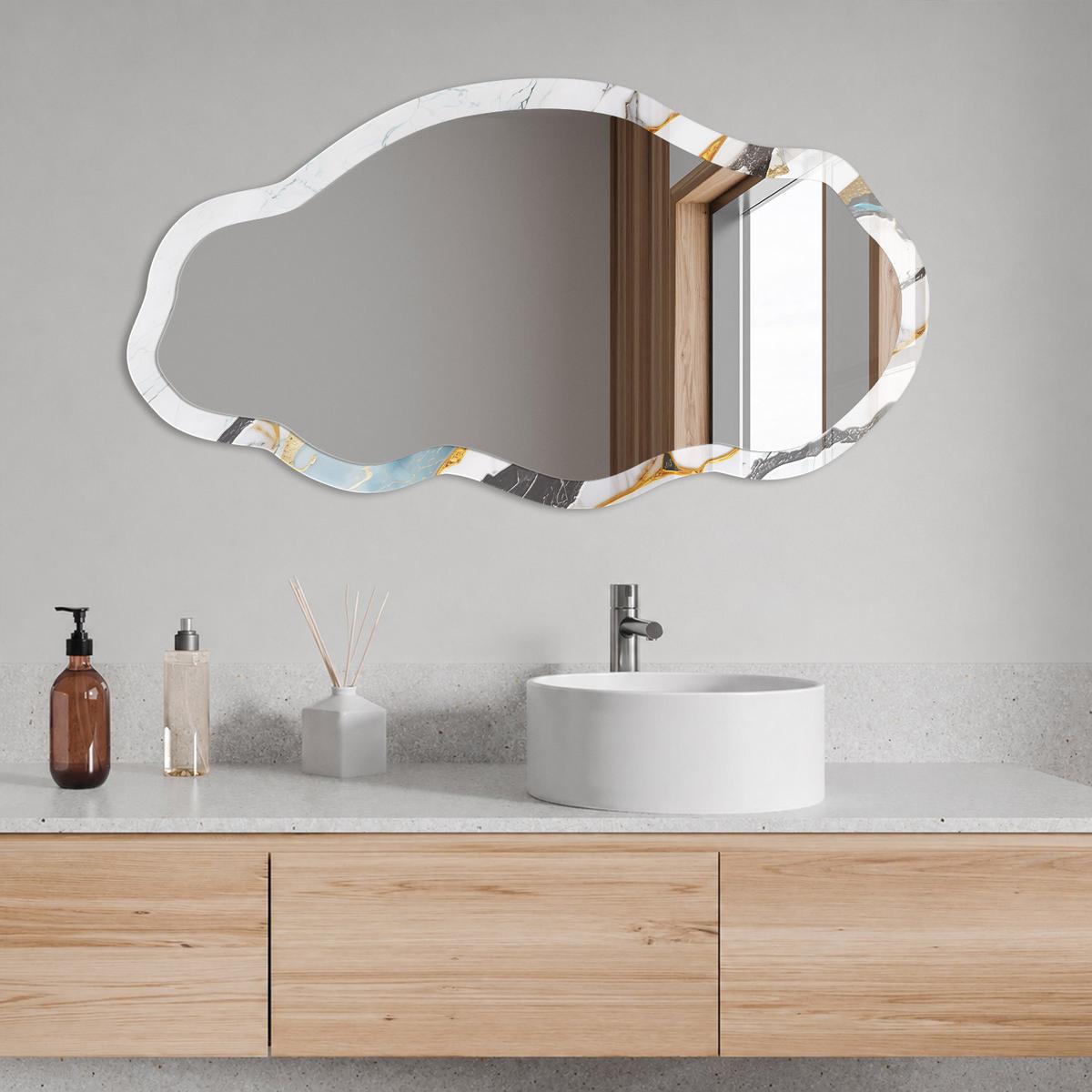 SPIEGEL 90x45 cm asymmetrisch mit Druck - Marmorakzent - Transparent, Glas (45/90/0.4cm) - TULUP