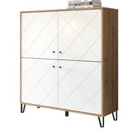 HIGHBOARD weiß matt mit Rautenoptik, Eiche Artisan 123 x 136 cm, Kommode mit Soft-Close - Eichefarben/Schwarz, Holzwerkstoff/Kunststoff (123/136/40cm) - Top.Furn