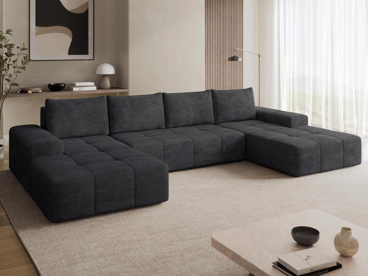 WOHNLANDSCHAFT Tonseo U - Anthrazit/Schwarz, Holz/Kunststoff (344/78/173cm) - MIRJAN24