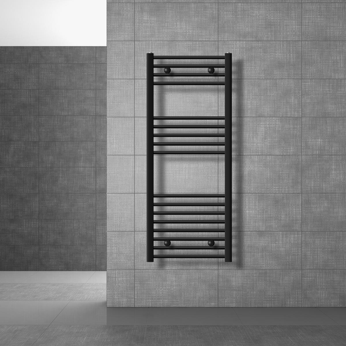 BADHEIZKÖRPER elektrisch Sahara 500x1200 mm Schwarz gebogen mit Heizstab 900W Digital - Schwarz, Metall (50/120/3cm) - LuxeBath