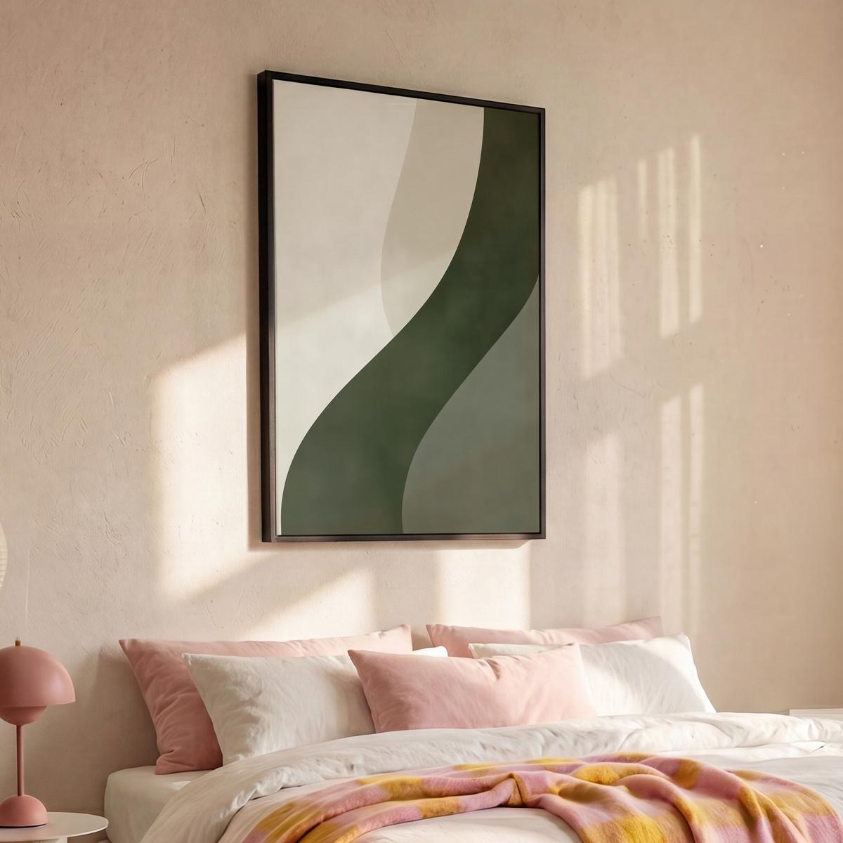 LEINWAND Bilder mit Rahmen - Japandi - Grün - Abstrakt - Modern - 80x120 - Salbeigrün, Textil (80/120cm) - MuchoWow