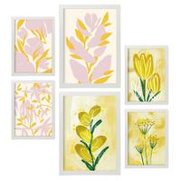 POSTER Set Mit 6 Restful Posy In Blume Zusammenfassung A3 & A4 Weißer Rahmen - Weiß, Papier (29/3cm) - Nacnic