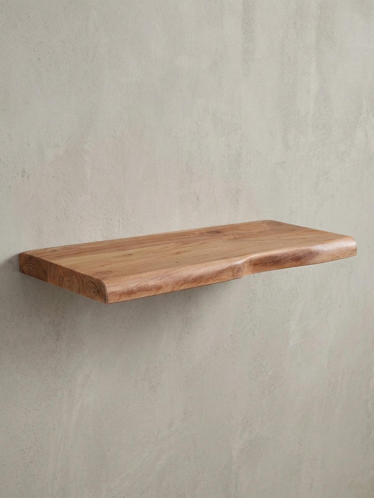 WANDREGAL Akazienholz Baumkante Rustikal, Beige 60x26x4 cm - Beige, Holz (60/4/26cm) - KADIMA DESIGN