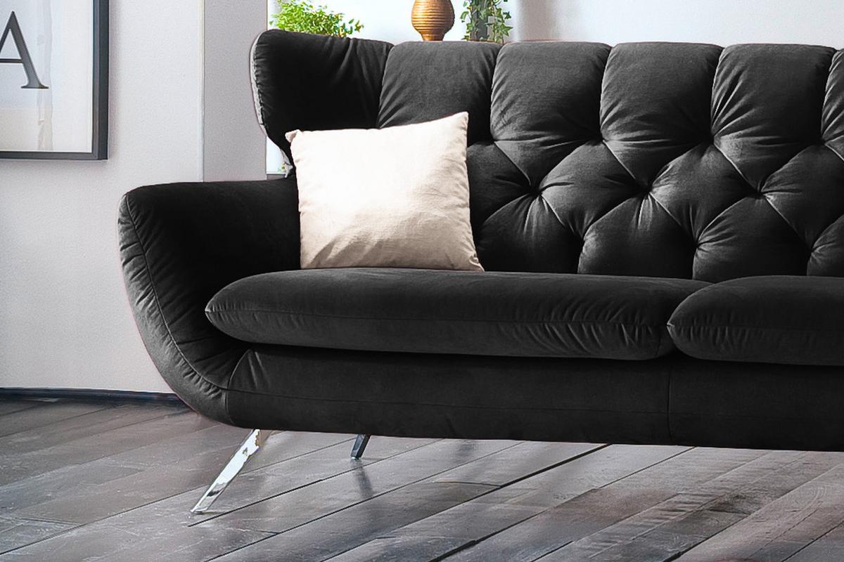 SOFA CHARME Schwarz Velvet - Schwarz, Textil (225/94/95cm) - KAWOLA