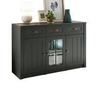 SIDEBOARD grün Landhaus 130 x 86 cm, Kommode mit viel Stauaum - Chromfarben/Schwarz, Glas/Holzwerkstoff (130/86/43cm) - Furn.Design