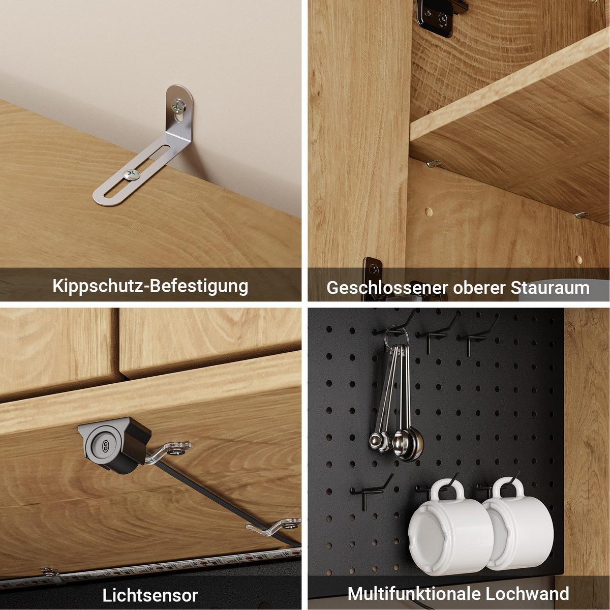 KÜCHENHOCHSCHRANK mit Aufbewahrung und Steckdosen FSB98-L-E-N - Naturfarben, Holzwerkstoff (100/170/40cm) - SoBuy