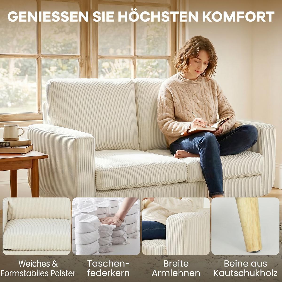 SOFA Nythiv 134/74/84cm - Creme, Textil (74/84/134cm) - ZMH