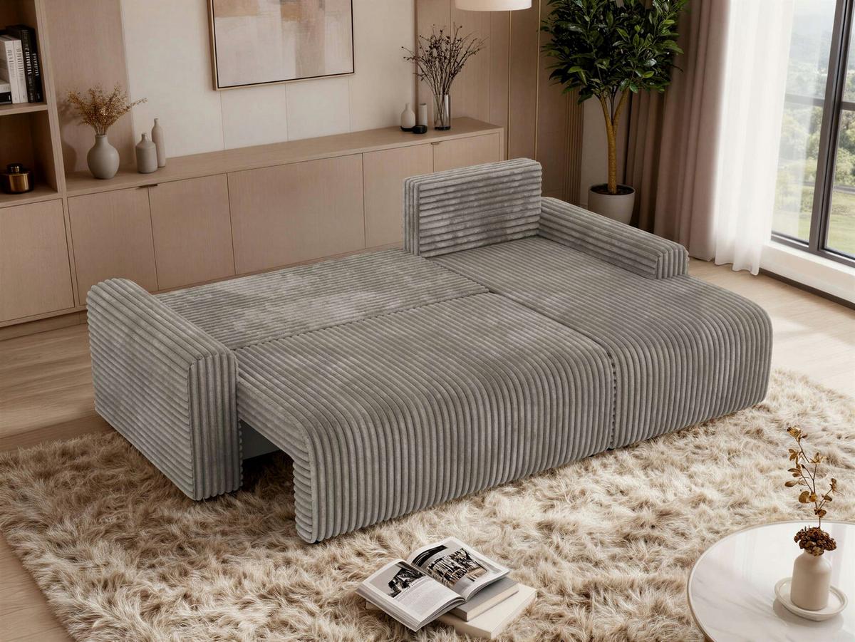 ECKSOFA NESSARO L Hellbraun Cord - Rechts Seite - Hellbraun/Schwarz, Kunststoff/Textil (151/244cm) - MKS
