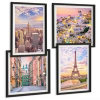 BILDER SET 4er Set - 50x50 cm & 40x60 cm Schwarzer Rahmen - New York Paris Oia Warschau Dämmerung - Schwarz, Kunststoff (50/50cm) - TULUP