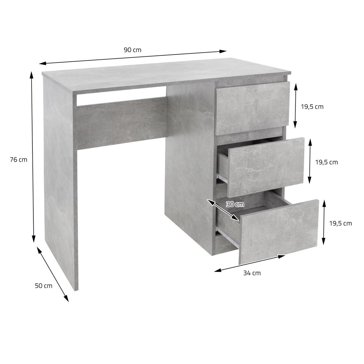 SCHREIBTISCH mit 3 Schubladen 90x76x50 cm Grau - Grau, Holzwerkstoff (90/50/76cm) - ML-DESIGN