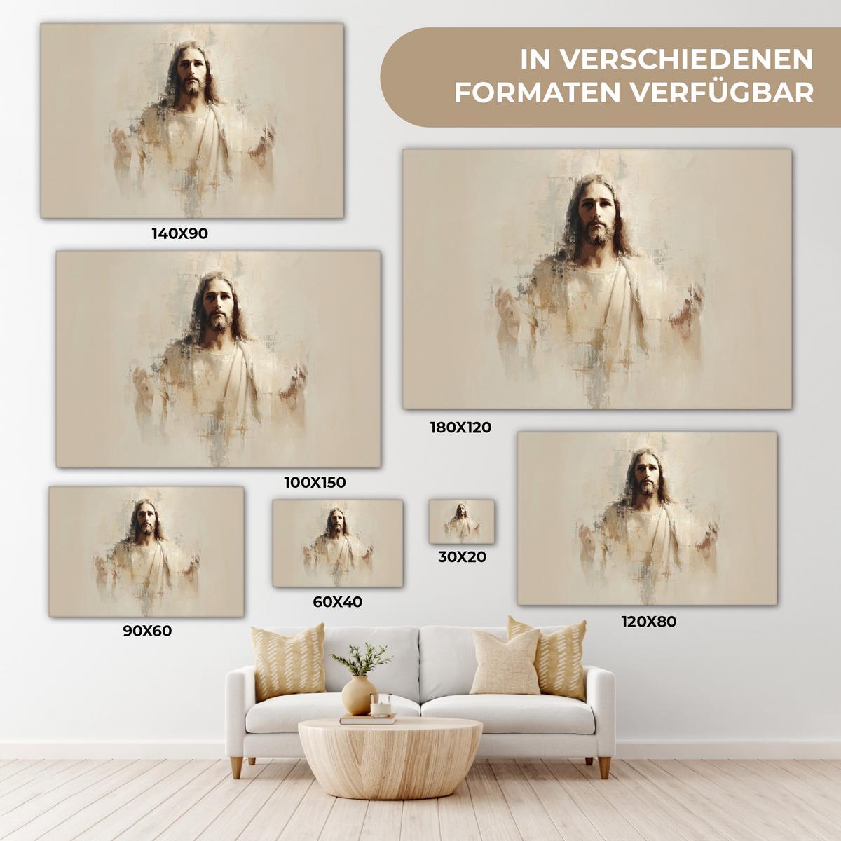 LEINWANDBILD Porträt - Abstrakt - Jesus - Beige XXL 150x100 cm - Beige, Textil (150/100cm) - MuchoWow