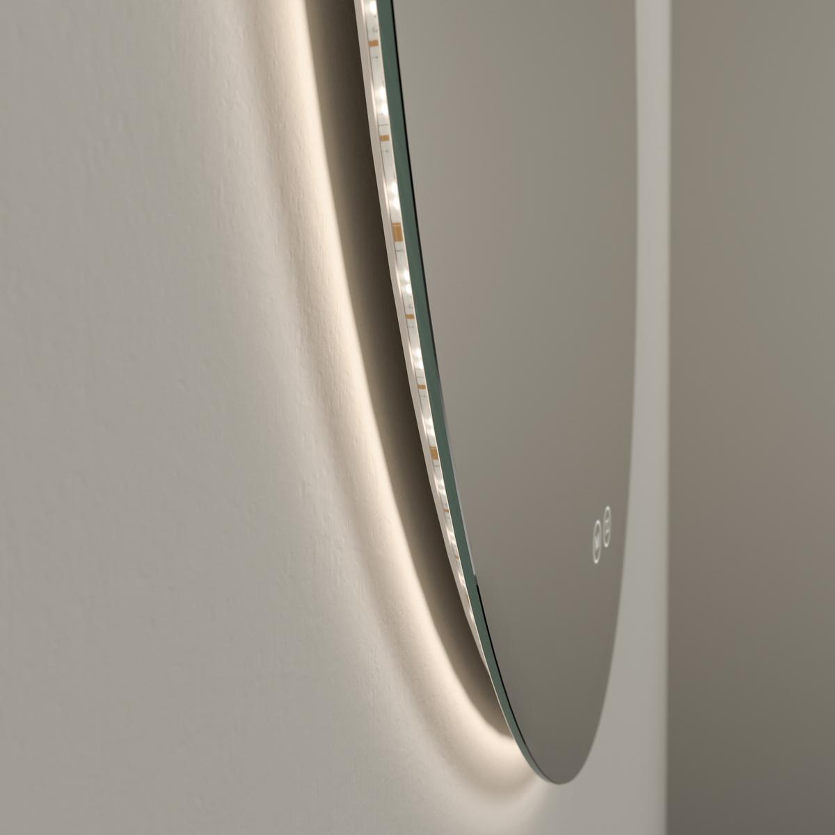BADSPIEGEL Rund mit Beleuchtung Rahmenlos, 3 Lichtfarben, Ø 60 cm - Transparent, Glas (60/60/3cm) - EMKE