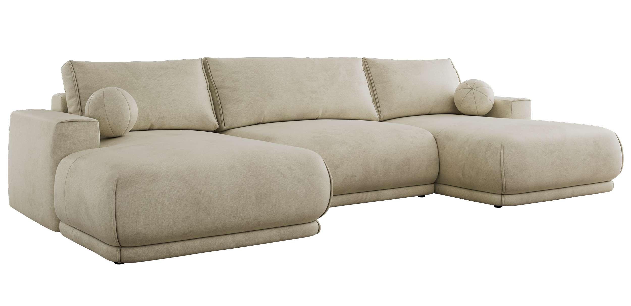 WOHNLANDSCHAFT RINA U Beige Velvet - Beige/Schwarz, Kunststoff/Textil (360/85/170cm) - MKS