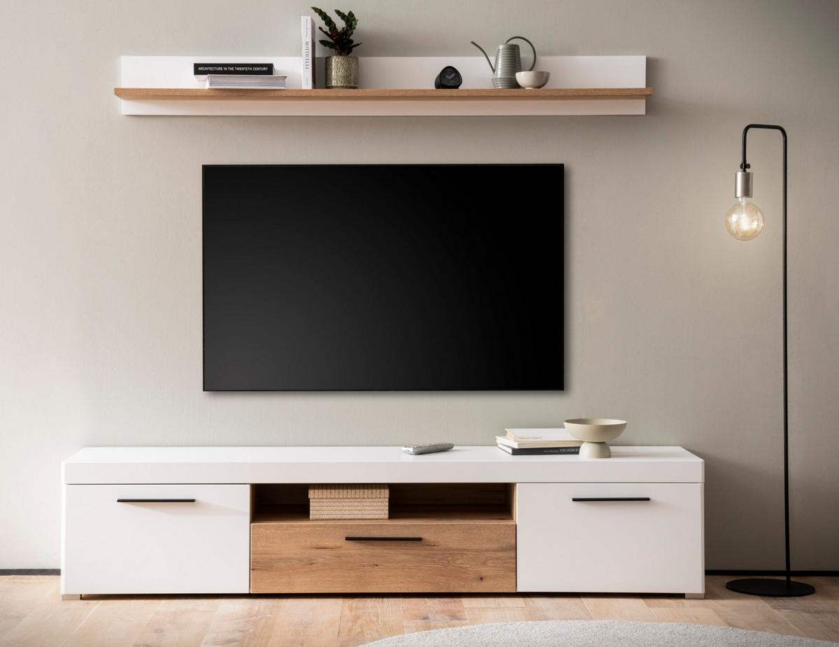 WANDBOARD weiß matt, Evoke Eiche, Wandregal 180 cm - Eichefarben/Weiß, Holzwerkstoff (180/20/20cm) - Furn.Design